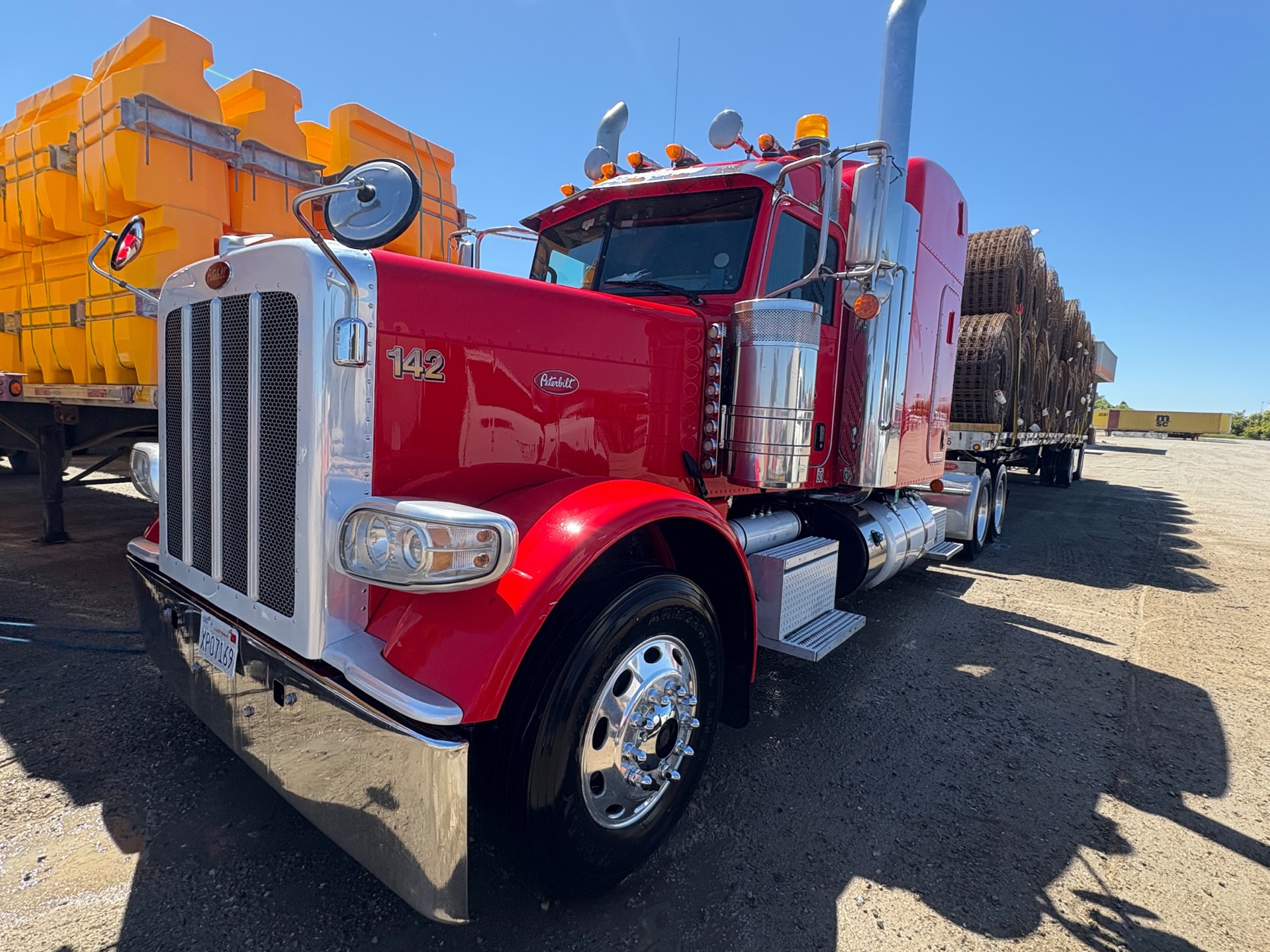 Red semi truck after wash
